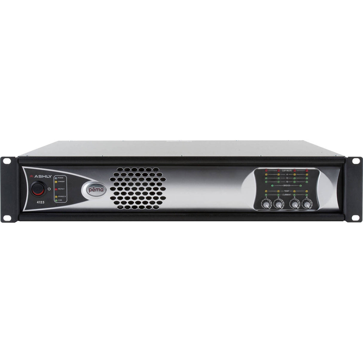 Ashly PEMA 4125D 4-Channel Power Amplifier plus OPDante Option Card, 125W at 4 Ohms, 8x8 DSP Matrix, CobraNet