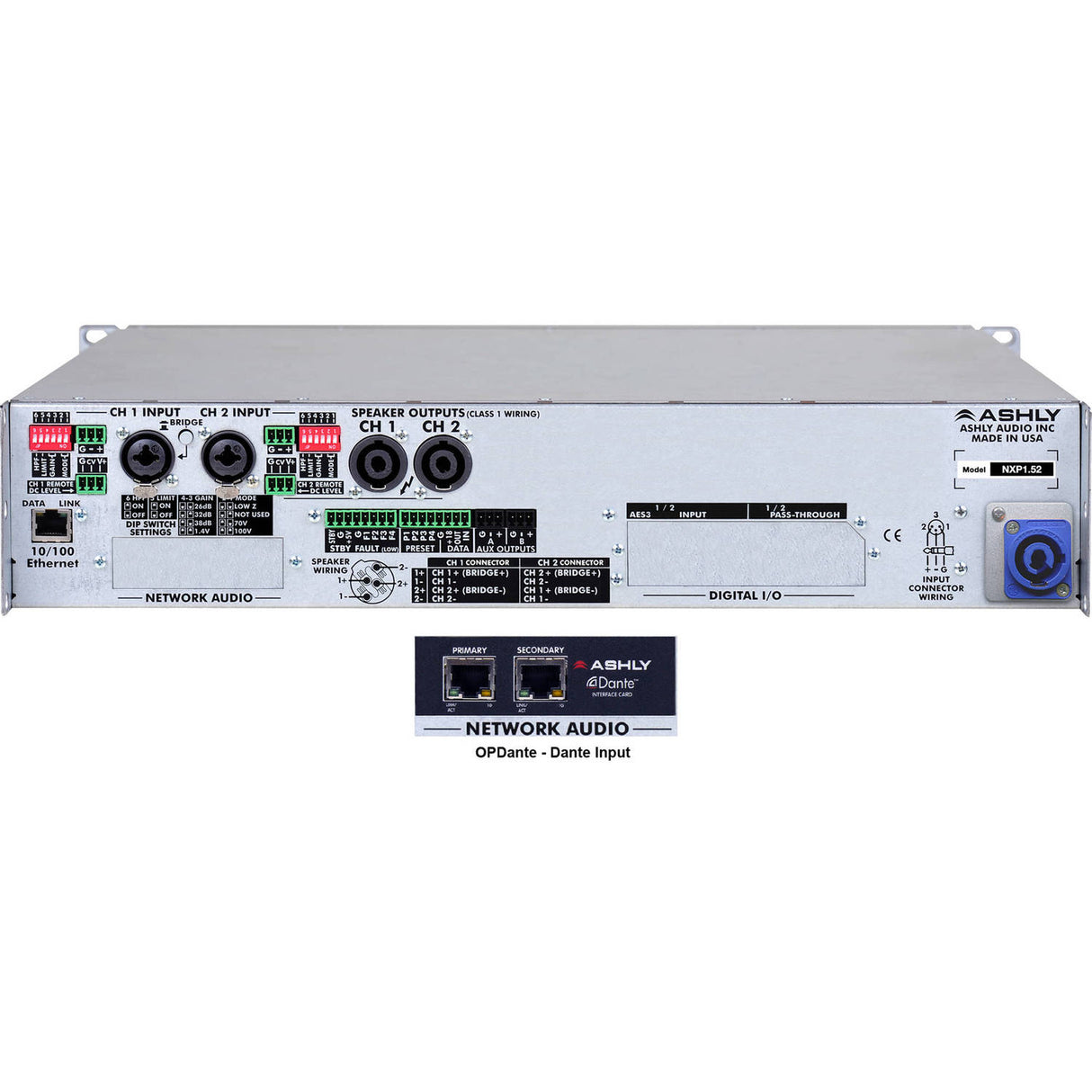 Ashly nXp1.52D 2-Channel Network Power Amplifier with OPDante Option Card