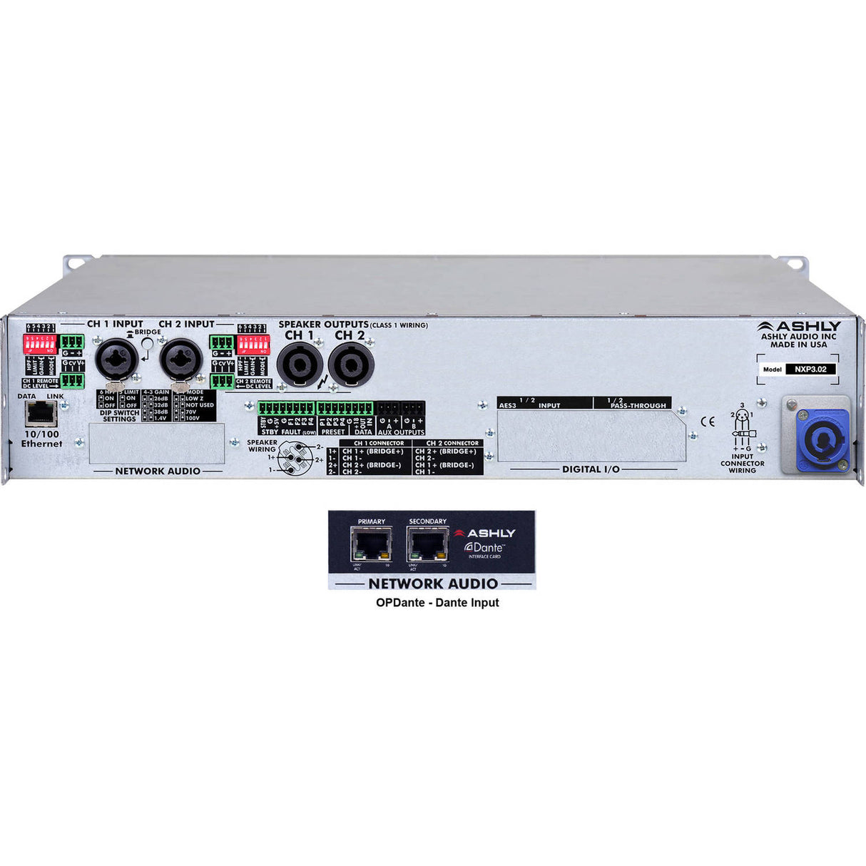 Ashly nXp3.02D 2-Channel Network Power Amplifier with OPDante Option Card
