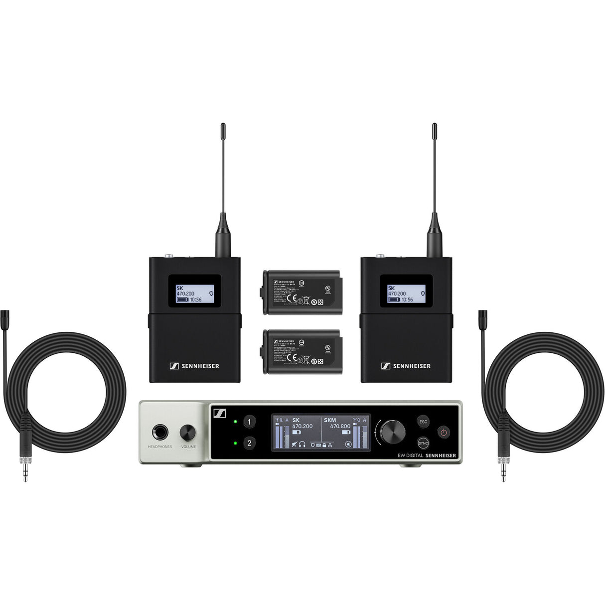 Sennheiser EW-DX MKE 2 SET Dual-Channel Digital Wireless System with Two Omni Lavalier Mics (Q1-9: 470 to 550 MHz)