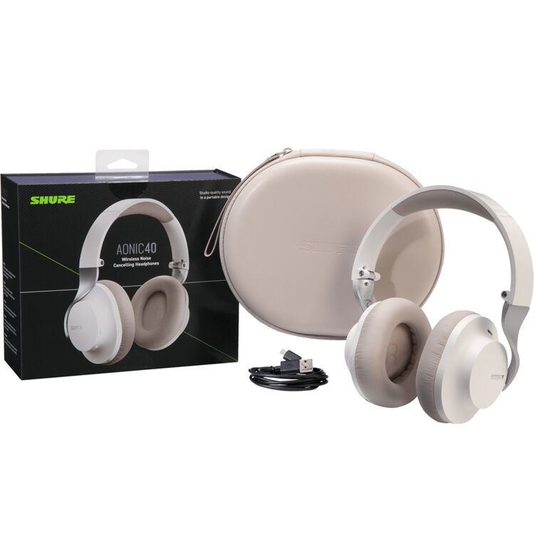 Shure SBH1DYWH1 AONIC 40 Noise-Canceling Wireless Over-Ear Headphones (White/Tan)