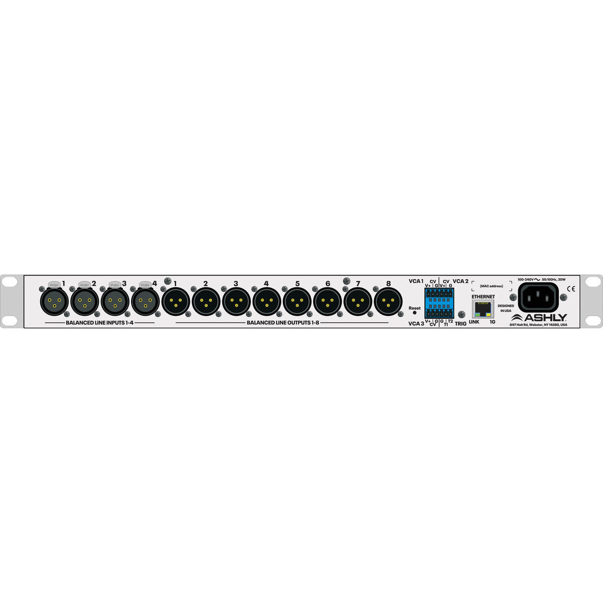 Ashly AQM408-120V-U AquaControl DSP Advanced 4x8 Speaker Processor / Zone Mixer