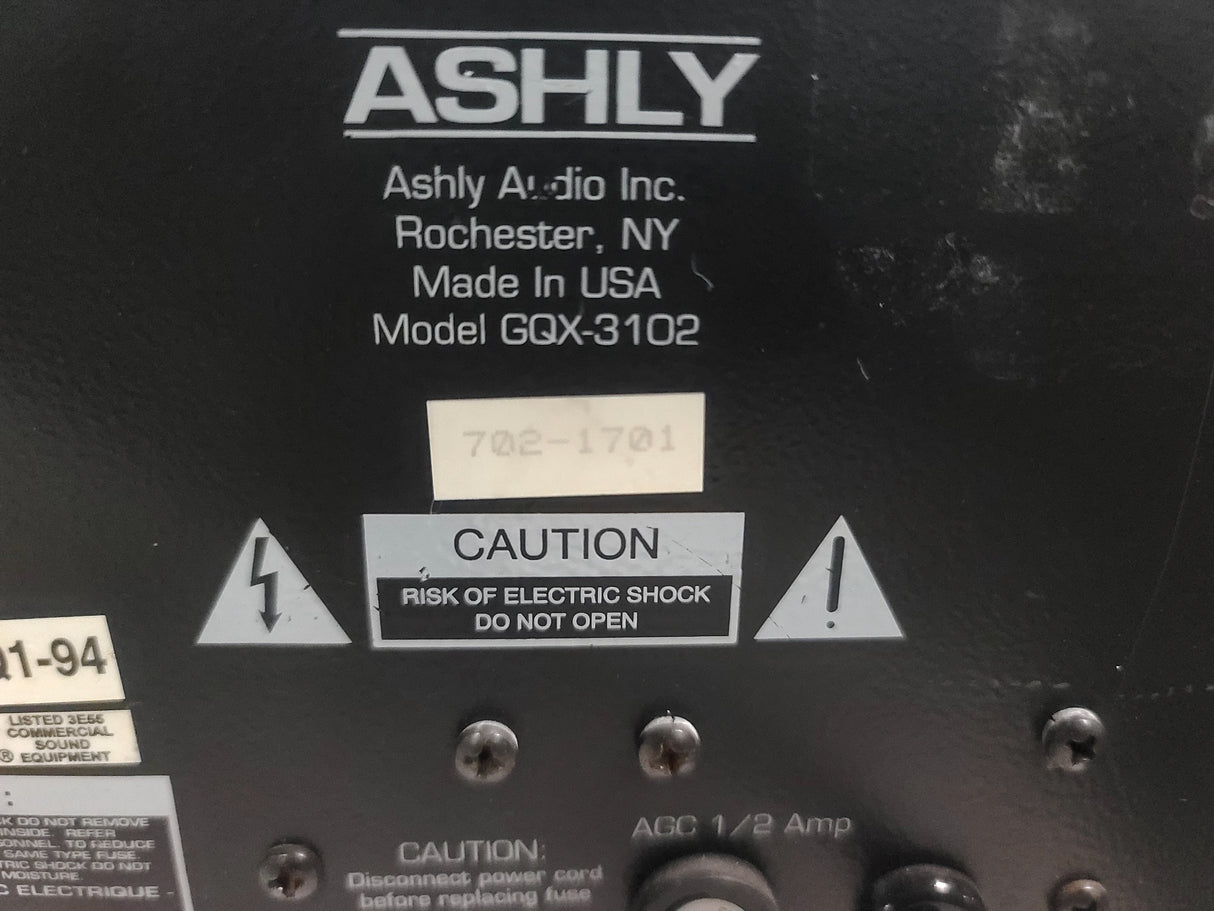 Ashly GQX Series Model 3102 Stereo Third Octave Graphic Equalizer