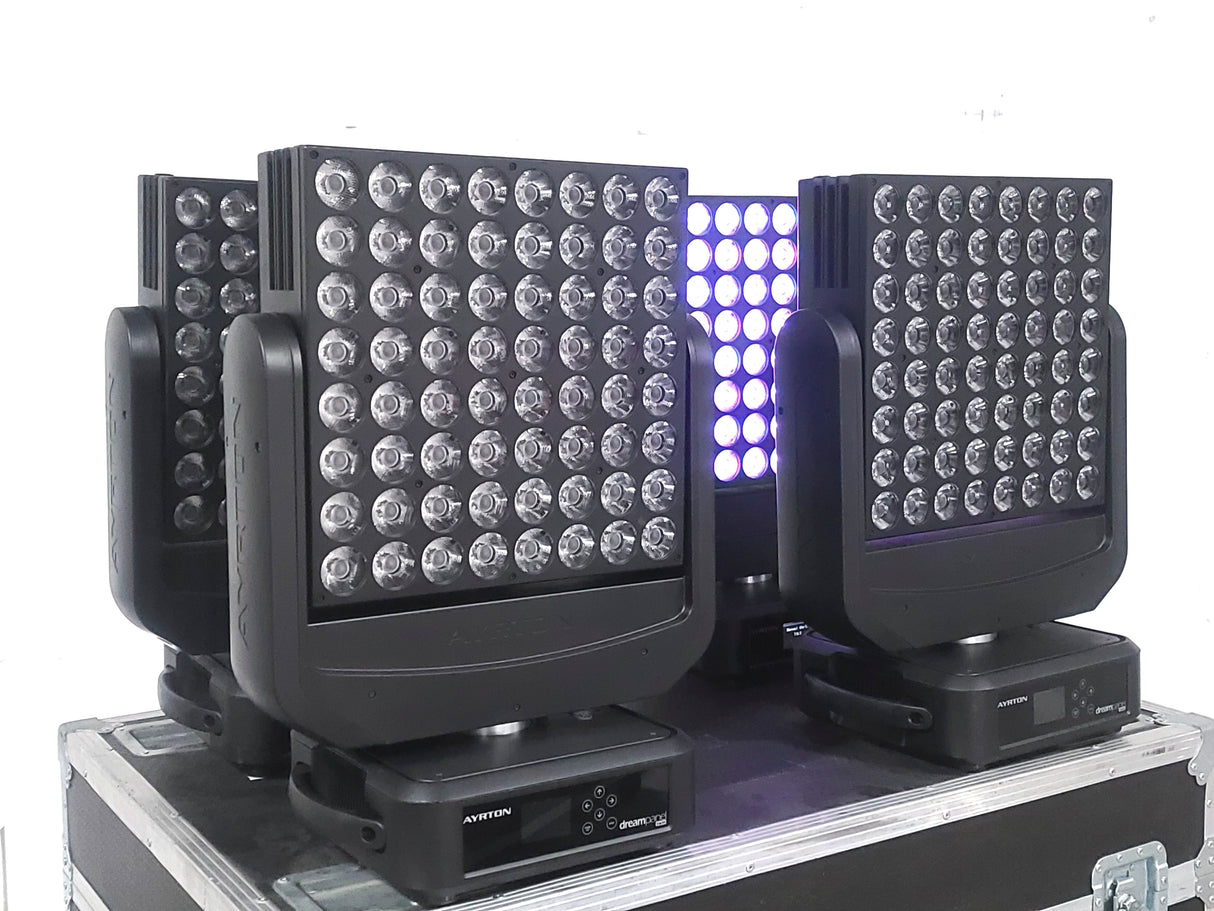 (4) Ayrton Dream Panel Twin Moving LED Lights w/ (4) PSU Cables in Wheeled Hard Case