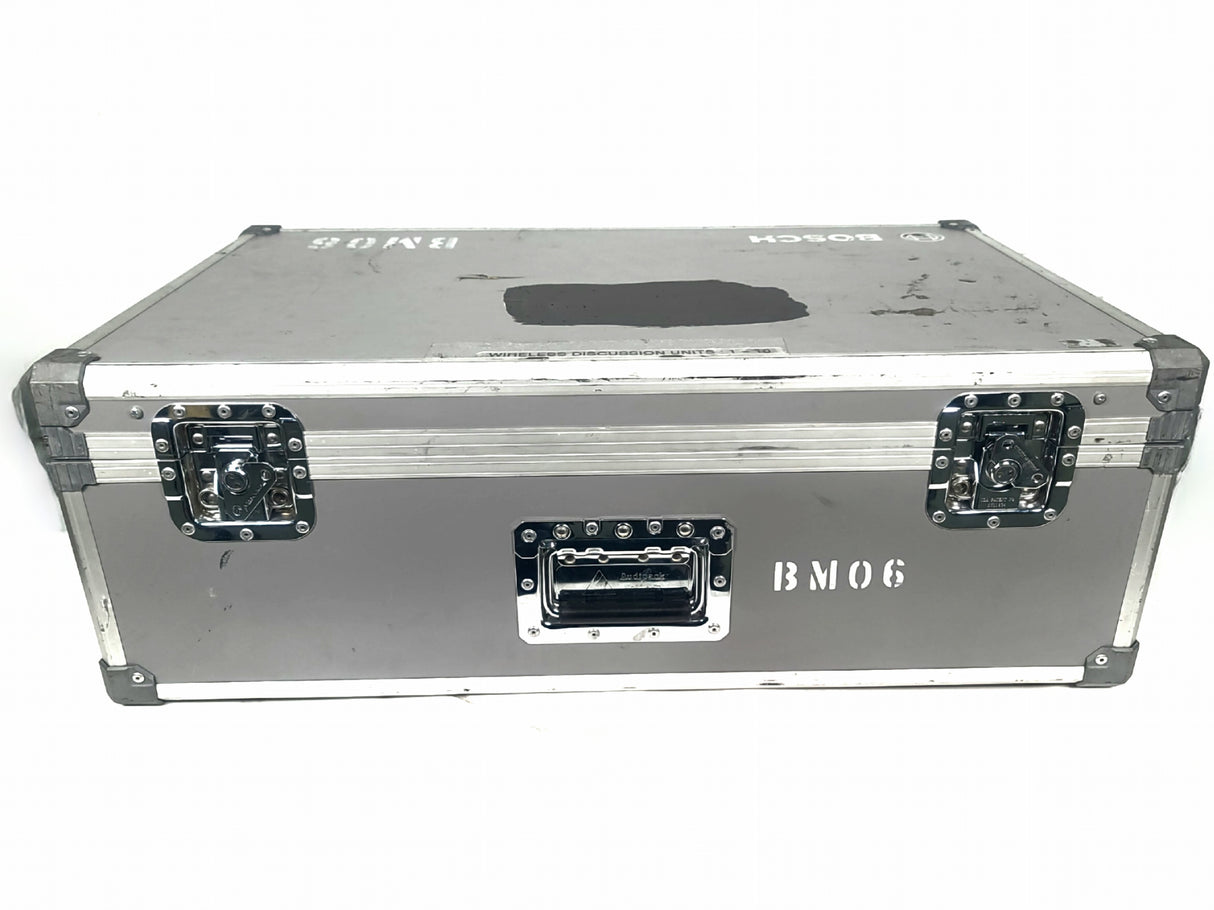 (10) Bosch DCN-WD-D Wireless Discussion Unit + (2) DCNM‑WCH05 Charger w/ 10 Battery Packs in Wheeled Hard Case