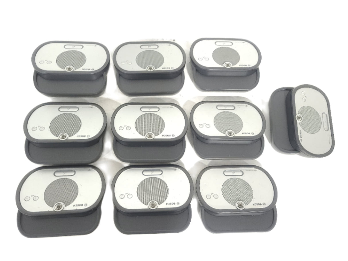 (10) Bosch DCN-WD-D Wireless Discussion Unit + (2) DCNM‑WCH05 Charger w/ 10 Battery Packs in Wheeled Hard Case