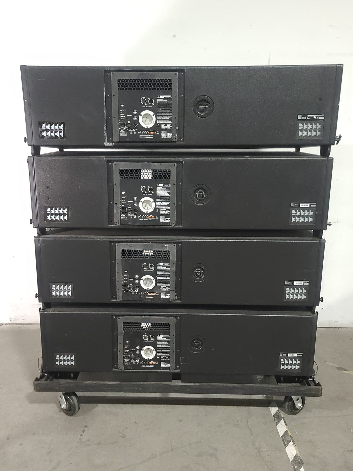 (4) Meyer Sound MILO Line Array Speakers (NEED REPAIRS) w/ Dolly and Soft Cover