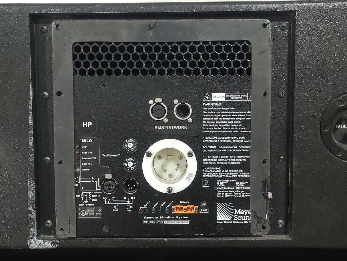 (4) Meyer Sound MILO Line Array Speakers (NEED REPAIRS) w/ Dolly and Soft Cover