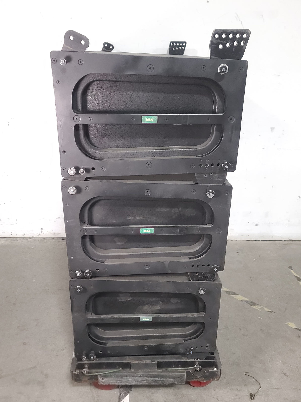 (3) Meyer Sound MILO Line Array Speakers (NEED REPAIRS) w/ Dolly and Soft Cover
