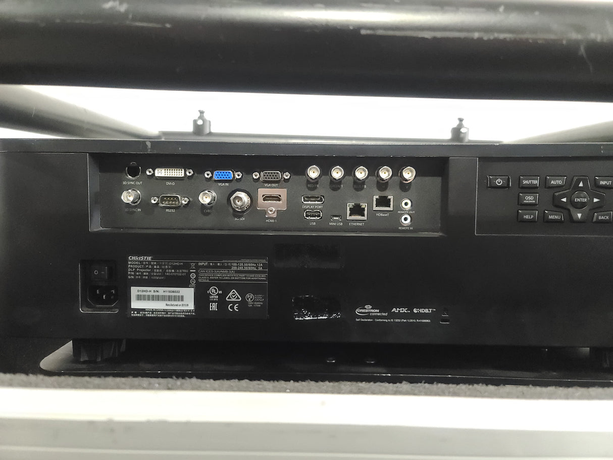 Christie D12HD-H (Lamp 1 729, Lamp 2 815 Hours) 10,000 Lumens HD 0.95" DLP x 1 1080P Large Venue Projector (NO LENS) In Wheeled Road Case