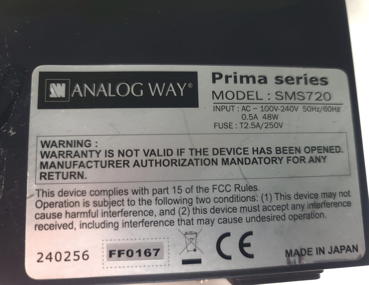Analog Way Prima SMS720 Series 7x2 Seamless Matrix Video Switcher
