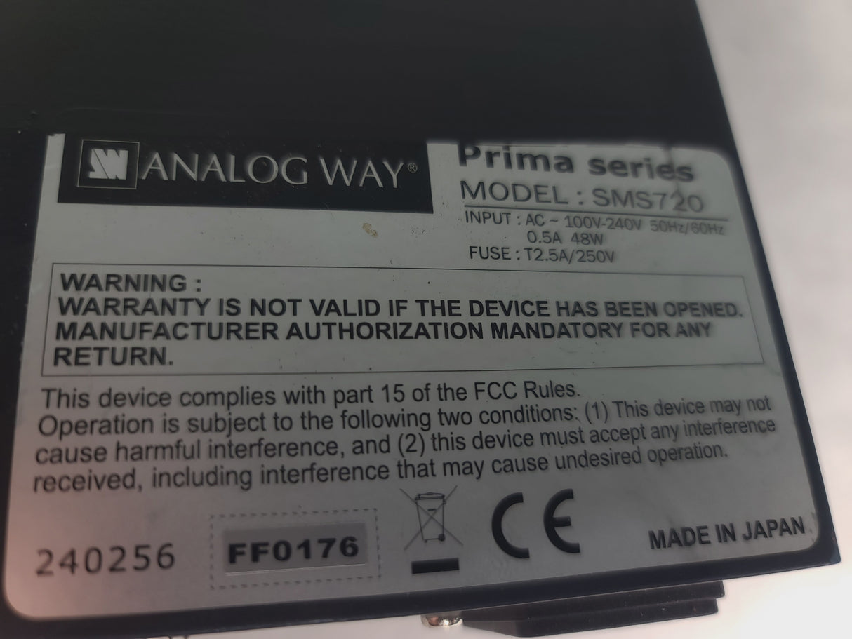 Analog Way Prima SMS720 Series 7x2 Seamless Matrix Video Switcher