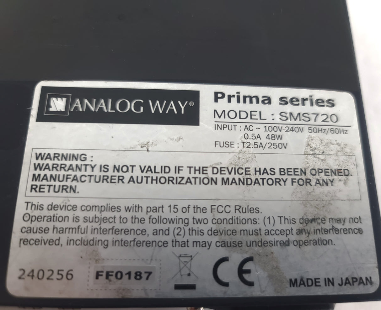 Analog Way Prima SMS720 Series 7x2 Seamless Matrix Video Switcher