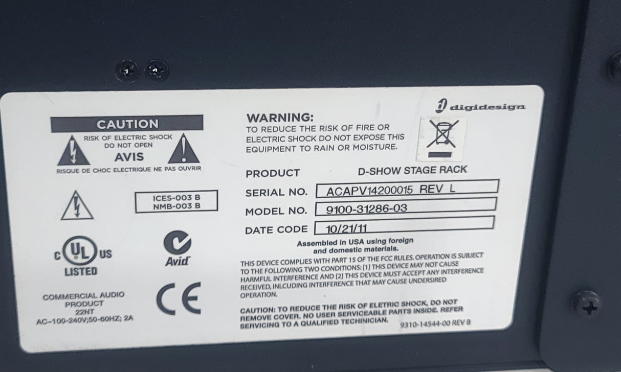 Avid Digidesign D-Show Profile Venue Stage Rack