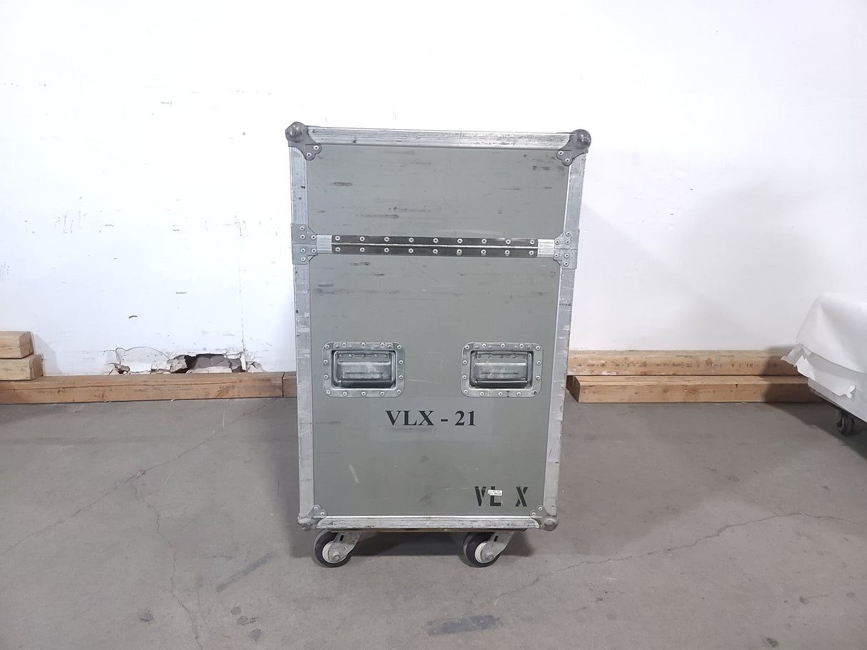 (2) Vari-Lite VLX Wash Moving Head Lights w/ (4) Mounting Brackets & Mounting Clamp in Wheeled Road Case