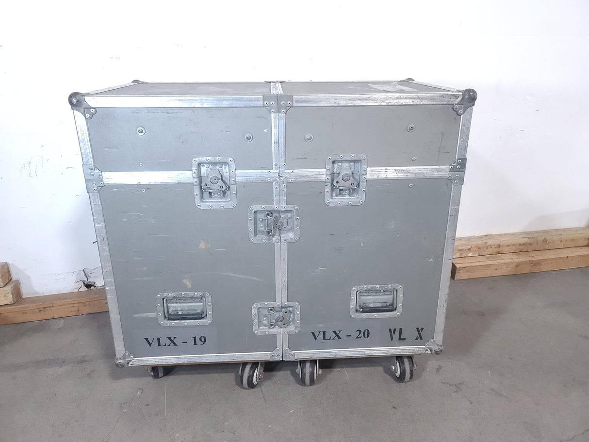 (2) Vari-Lite VLX Wash Moving Head Lights w/ (4) Mounting Brackets & (4) Mounting Clamp in Wheeled Road Case