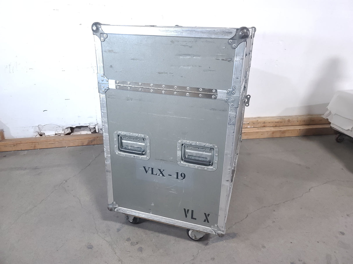 (2) Vari-Lite VLX Wash Moving Head Lights w/ (4) Mounting Brackets & (4) Mounting Clamp in Wheeled Road Case