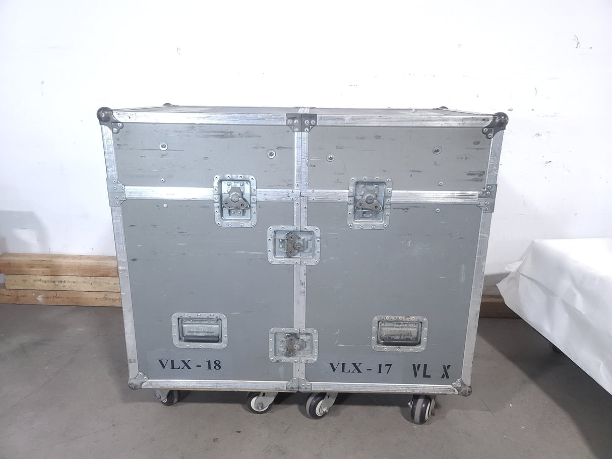 (2) Vari-Lite VLX Wash Moving Head Lights w/ (4) Mounting Brackets in Wheeled Road Case