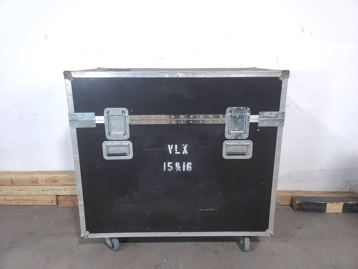 (2) Vari-Lite VLX Wash Moving Head Lights w/ (4) Mounting Brackets & (4) Mounting Clamp in Wheeled Road Case