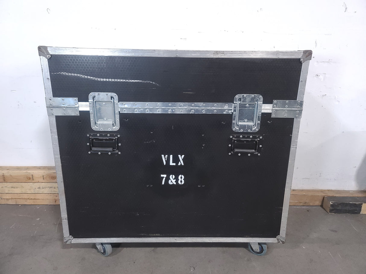 (2) Vari-Lite VLX Wash Moving Head Lights w/ (4) Mounting Brackets & (4) Mounting Clamp in Wheeled Road Case