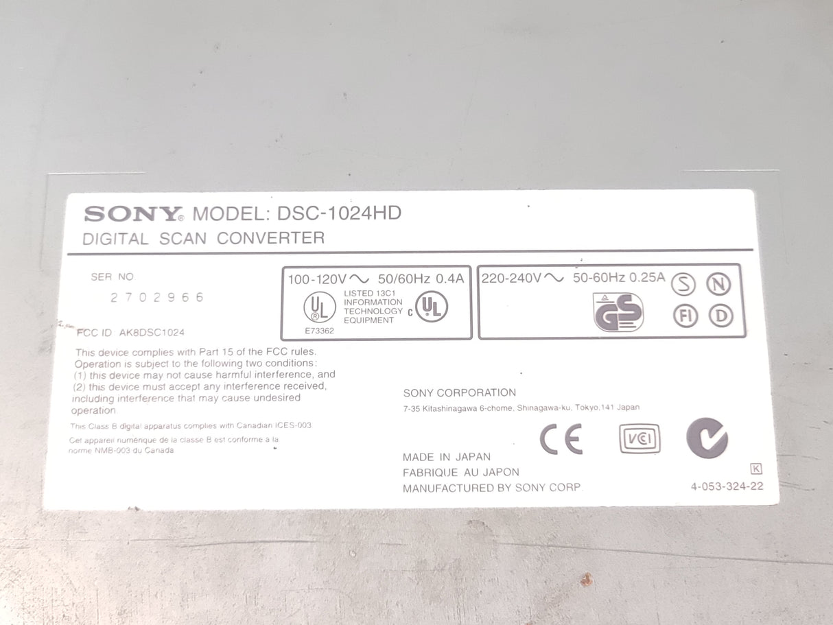 Sony DSC-1024HD Digital Scan Converter