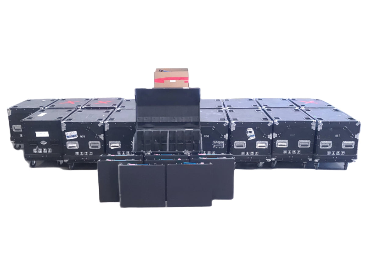 (120) Refresh LED 3.9mm 500x500 Indoor LED VIdeo Wall Panels w/ Cables & Hardware in (17) Wheeled Road Cases