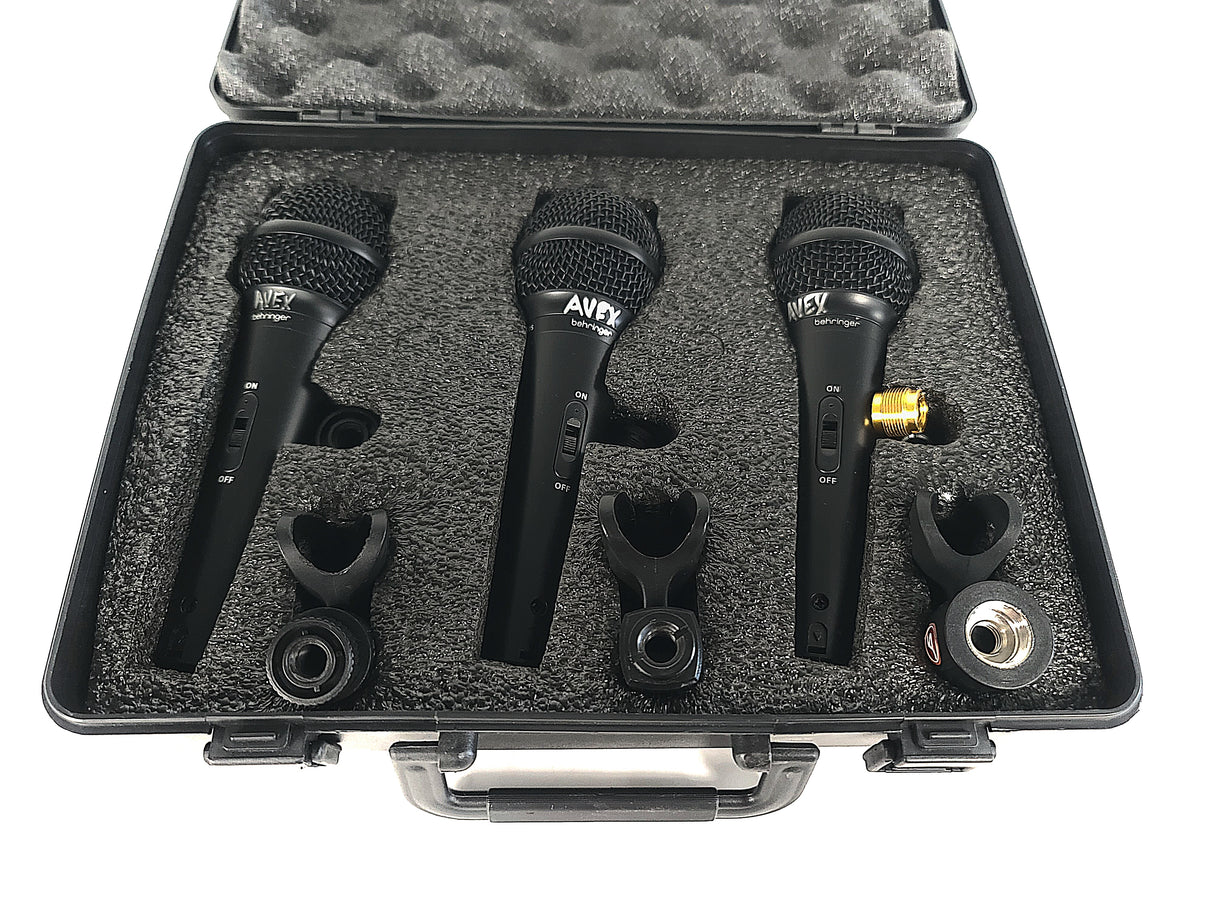 (3) Behringer XM1800S Wired Microphones w/ (3) Microphone Clips in Hard Carry Case