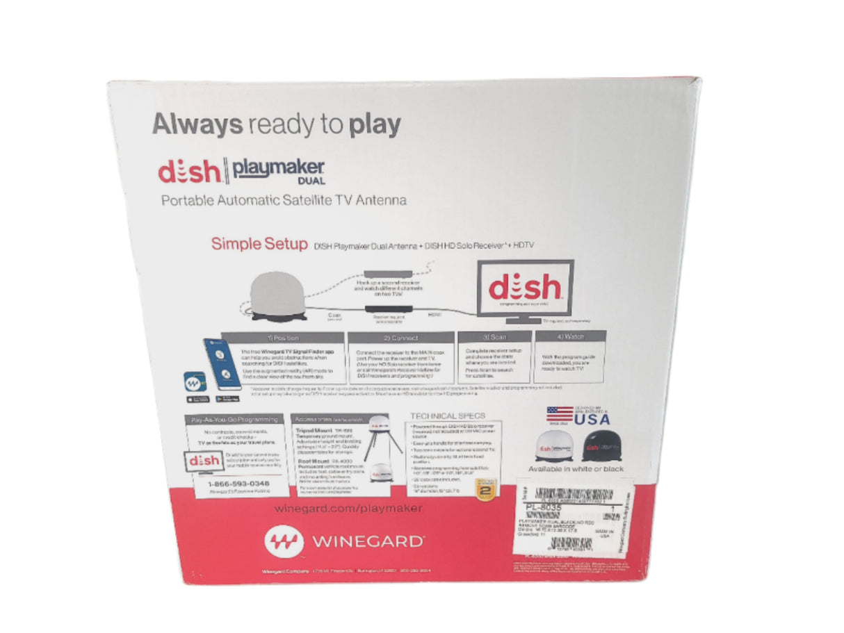 (2) Dish Dual Playmaker PL-8035 Automatic Satellite TV Antenna (Black Dome) and (2) Dish Winegard PA-6002 Pathway X2 TV Antennas (Gray Dome)