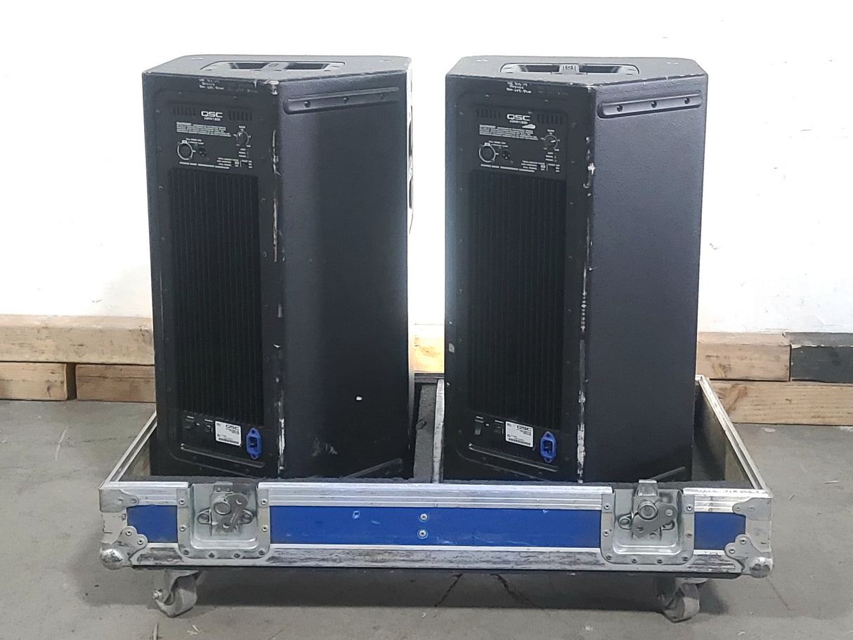 (2) QSC HPR122i 12" Two-Way Powered Speakers in Wheeled Road Case