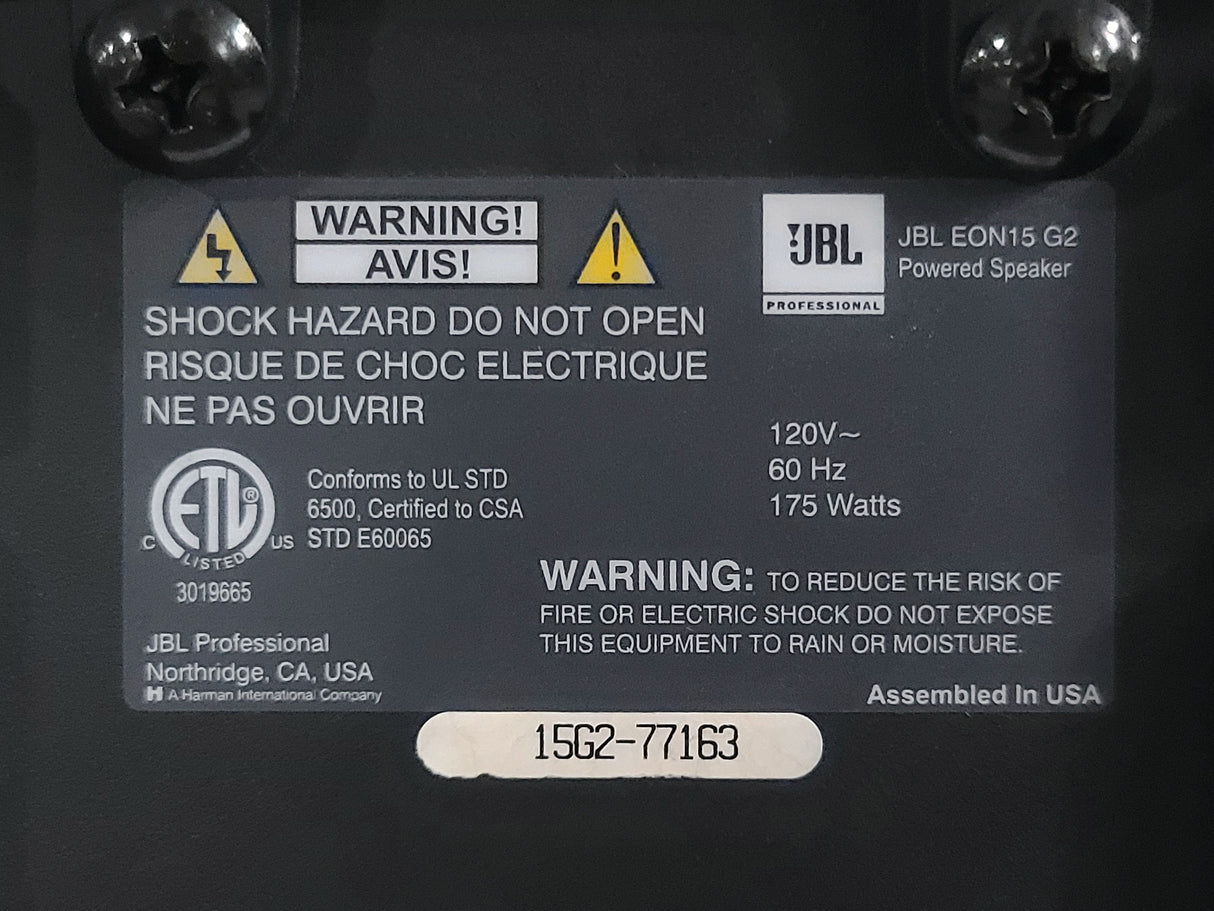 (2) JBL EON15-G2 15" 2-Way Passive Speaker
