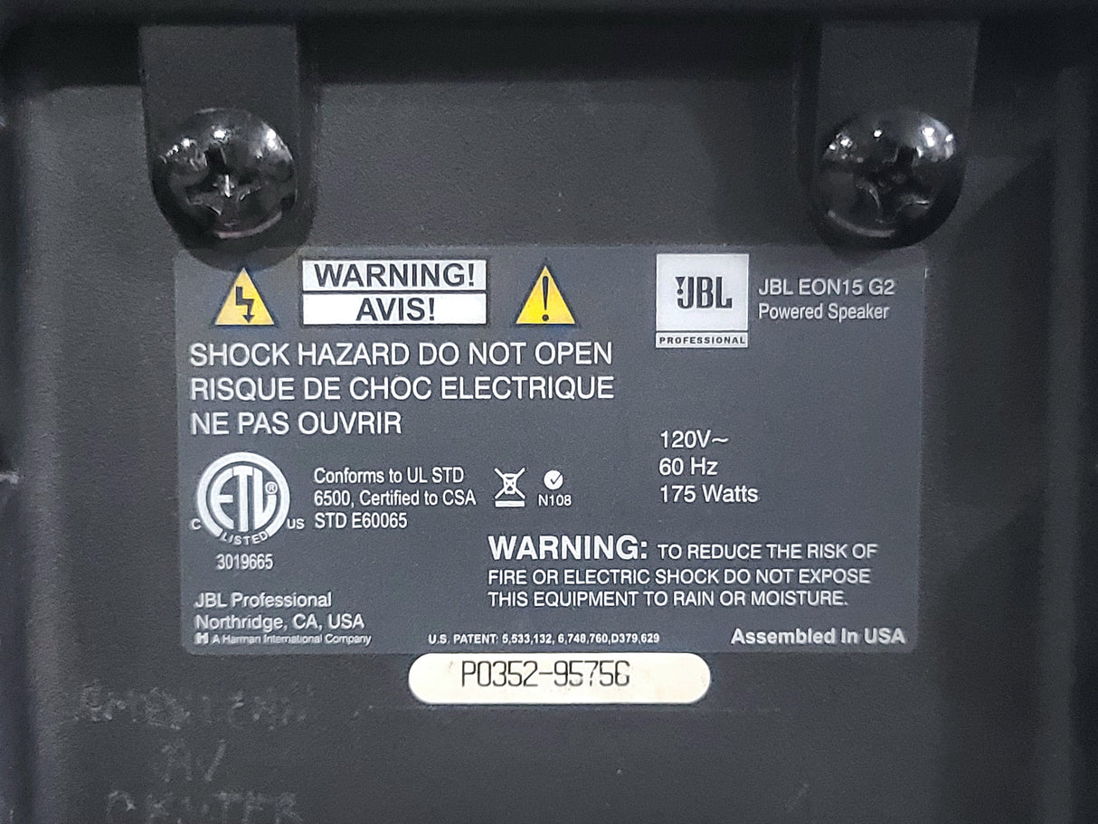 (2) JBL EON15-G2 15" 2-Way Passive Speaker