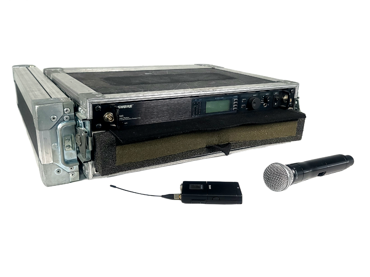 Shure UR4S Wireless Receiver Kit (J5: 578-638 MHz) w/ UR1 Body Pack, Shure Beta 58A Wireless Microphone & (2) Antennas in Hard Carry Case