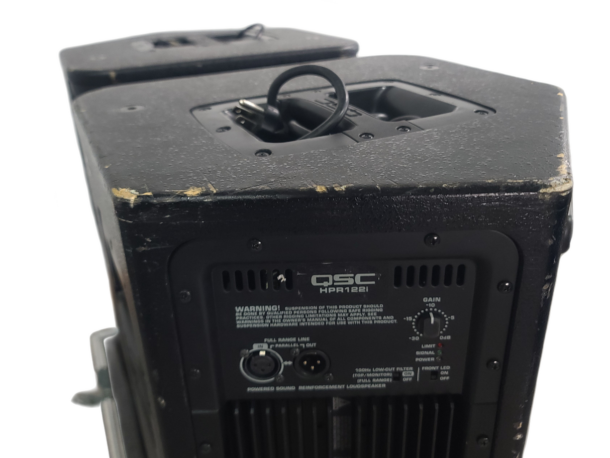 (2) QSC HPR122i 12" Two-Way Powered Speakers in Wheeled Road Case