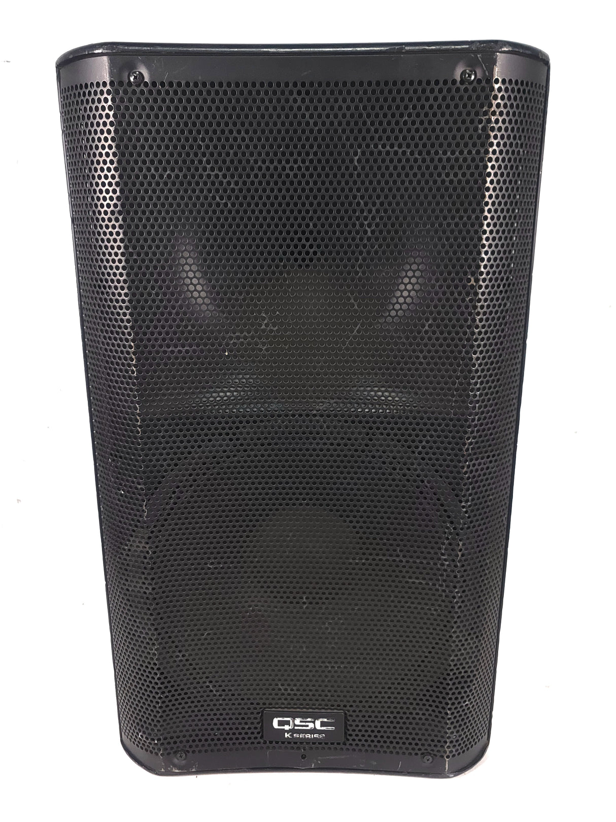 (2) QSC K12 Powered Speakers in Wheeled Road Case