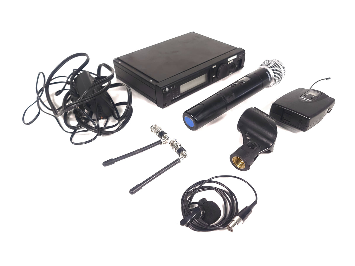 Shure ULXP4 Wireless Receiver Kit (J1: 554-590MHz) w/ ULX2 Handheld Transmitter w/ SM58 Mic Capsule, ULX1 Belt Pack, (2) Antennas, & PSU in Hard Carry Case