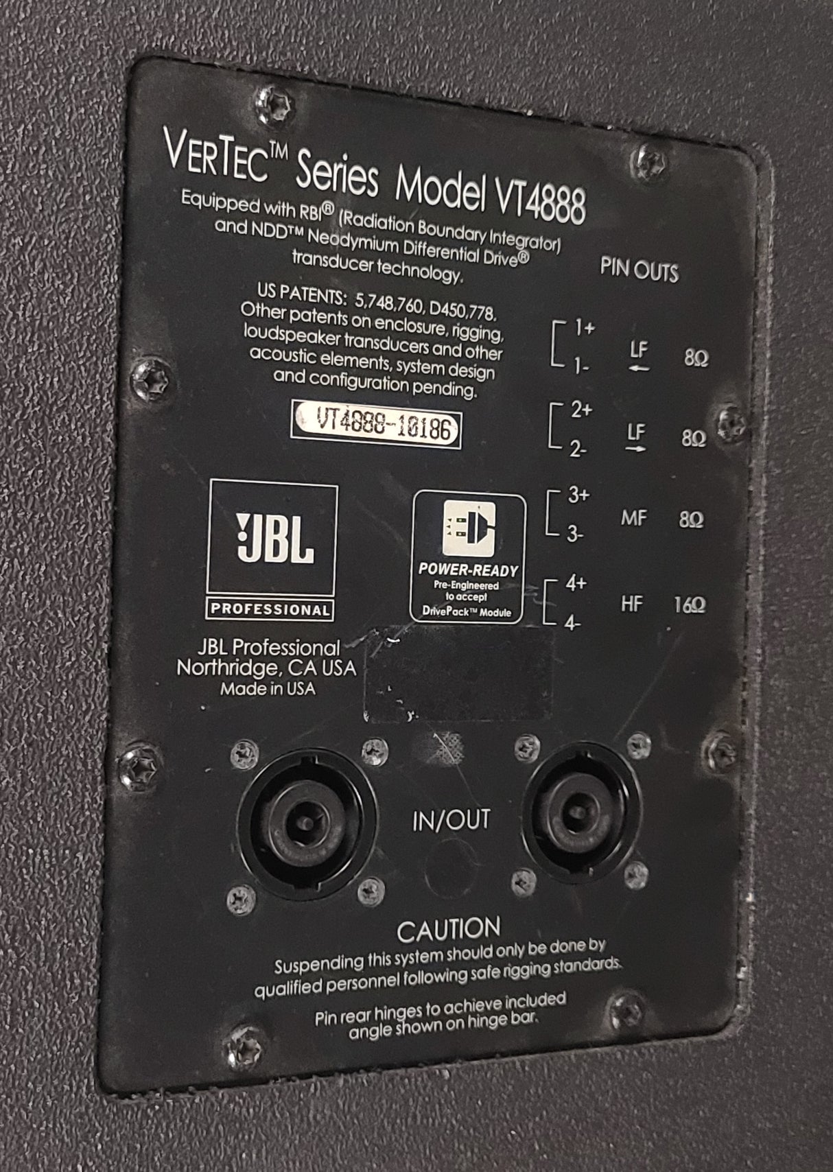 JBL VT4888 VerTec Series 3-Way Passive Line Array Speaker w/ Wheeled Dolly and Soft Cover