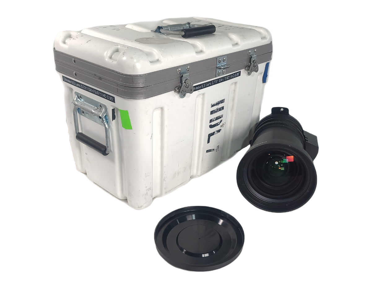 Christie 118-100110-XX ILS 3-Chip DLP Fixed Projector Lens, 0.73:1 SX+/ 0.67:1 HD 0.95" In Hard Carry Case
