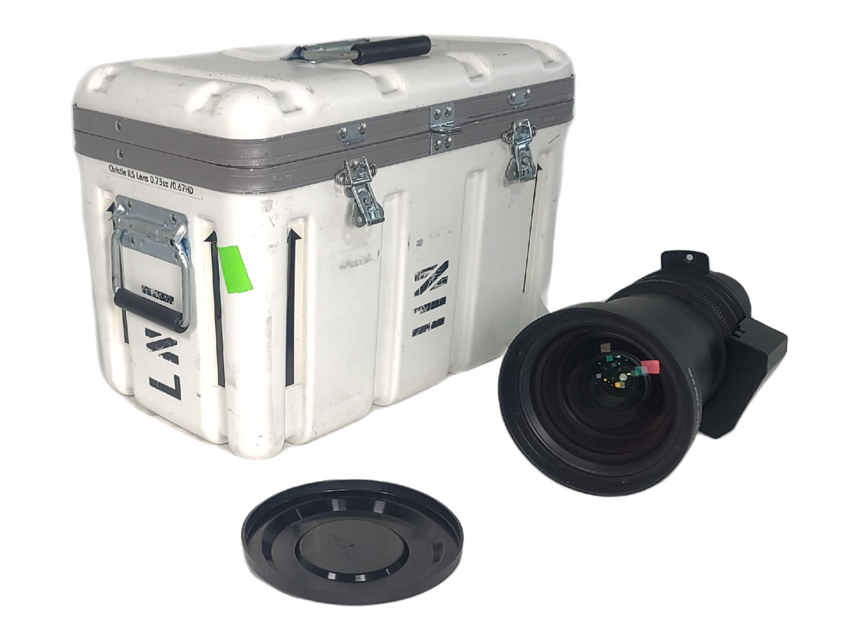 Christie 118-100110-XX ILS 3-Chip DLP Fixed Projector Lens, 0.73:1 SX+/ 0.67:1 HD 0.95" In Hard Carry Case