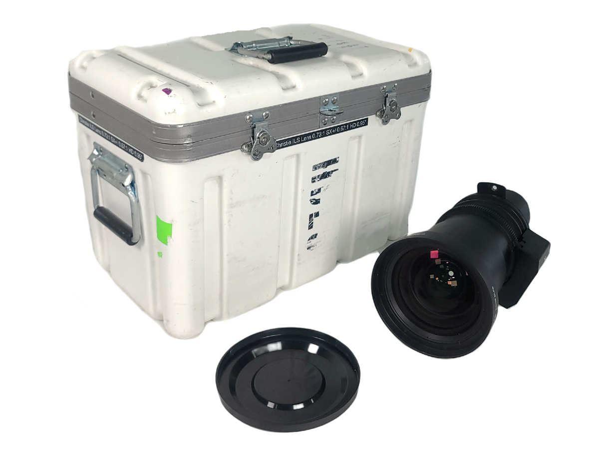 Christie 118-100110-XX ILS 3-Chip DLP Fixed Projector Lens, 0.73:1 SX+/ 0.67:1 HD 0.95" In Hard Carry Case