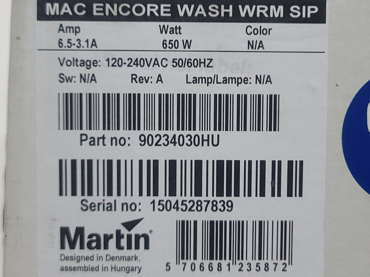 Martin Lighting Mac Encore Wash WRM Moving Head Light w/ SIP in Original Box (NEW)