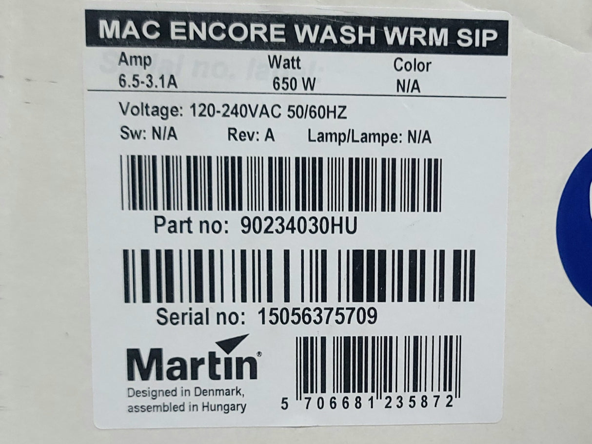 Martin Lighting Mac Encore Wash WRM Moving Head Light w/ SIP in Original Box (NEW)