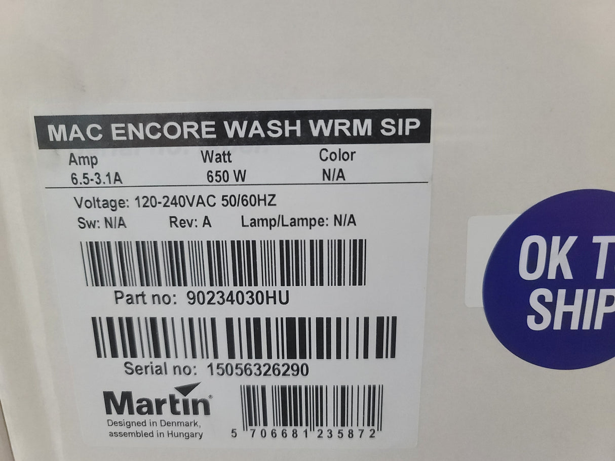 Martin Lighting Mac Encore Wash WRM Moving Head Light w/ SIP in Original Box (NEW)