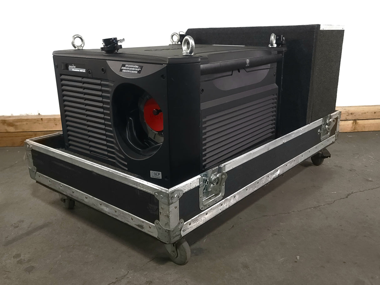 Christie Roadster HD12K 1080 HD 12000 Lumens 3-Chip DLP Digital Projector (Lamp Hours 686) w/ (2) Mounting Brackets, Remote and PSU Cable in Wheeled Road Case