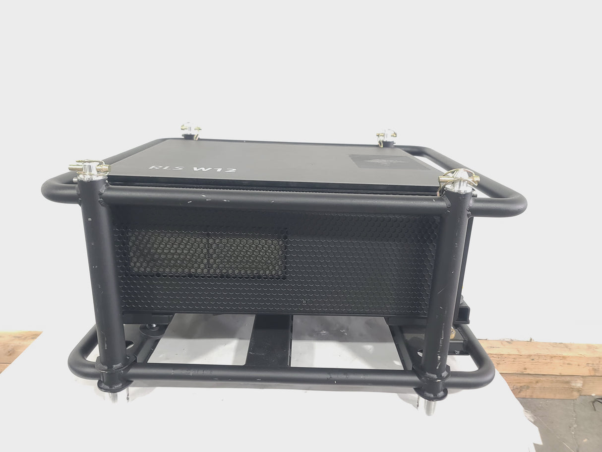 Barco RLS W12 11,000 Lumens WUXGA 1-Chip DLP (Lamp Hours 342 & 345) Large Venue Projector w/ (4) Mounting Clamps, Remote, Extra Lamp & PSU Cable in Wheeled Road Case (NO LENS)