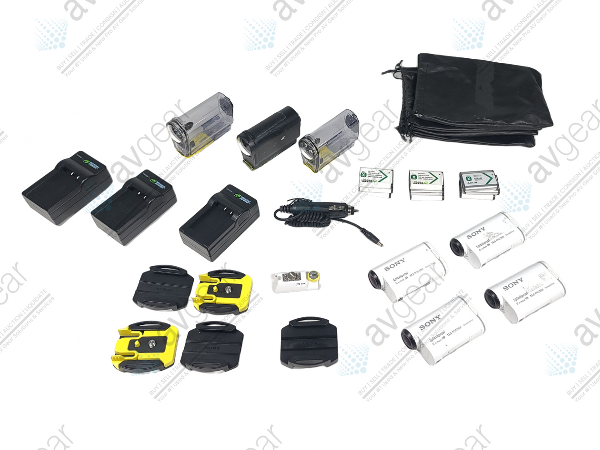 (Lof of 4) Sony HDR-AS100V/W POV Action Cam w/ Accessories