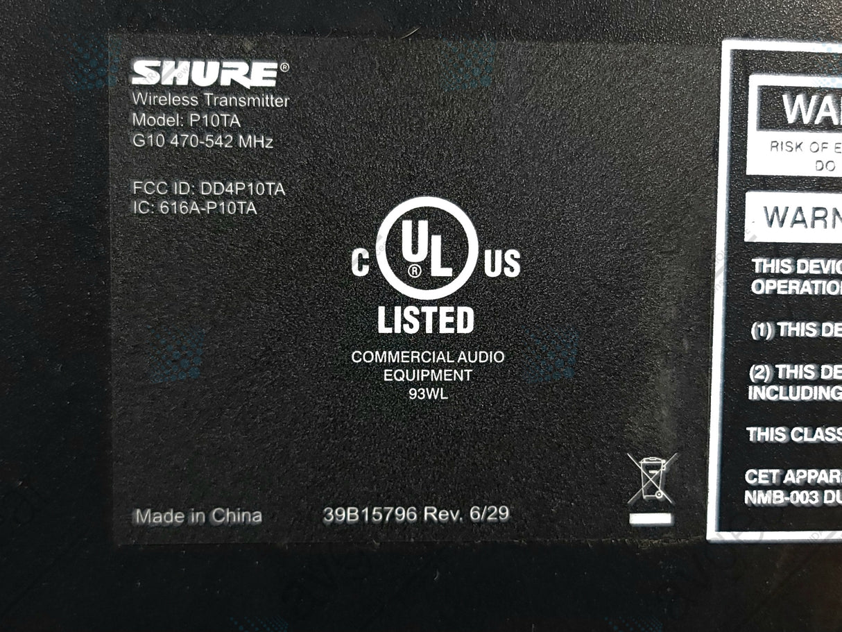 Shure P10T-G10 Wireless Transmitter (G10: 470-542MHz)