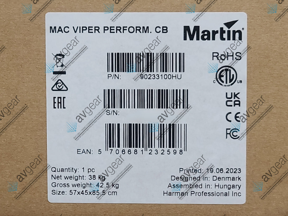 (New) Martin MAC Viper Performance (90233100HU) High-output, 1000W Discharge Moving Light. (Manufacturer Warranty) In Cardboard Box
