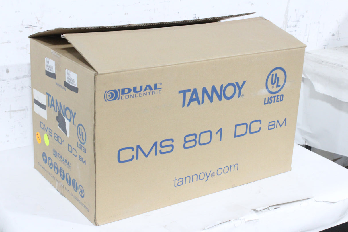 (2) Tannoy CMS 801DC BM Ceiling Monitor Loud Speakers w/ (2) Grilles, (2) Rails & (2) Cut Out Templates