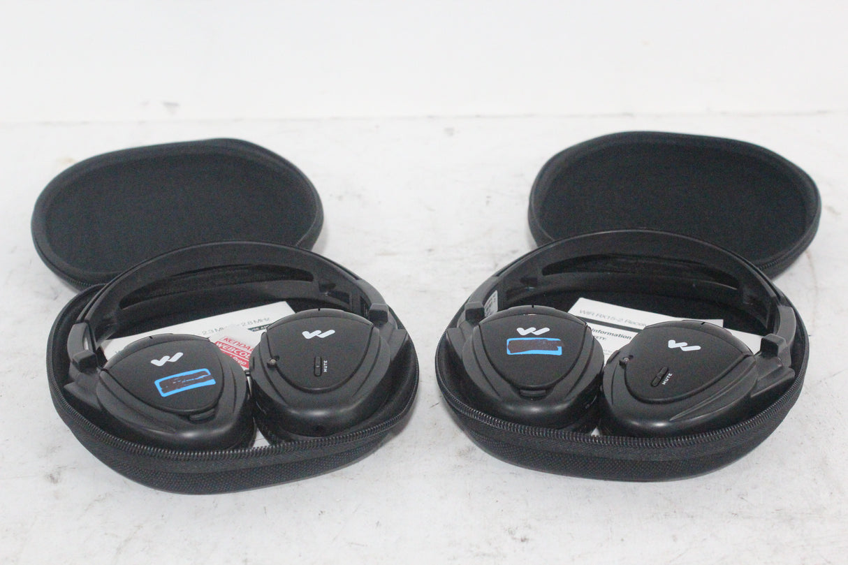 (2) Williams Sound WIR RX15-2 Dual-Channel Infrared Wireless Headphones (2.3 or 2.8 MHz) w/ (2) Vinyl Zipper Cases