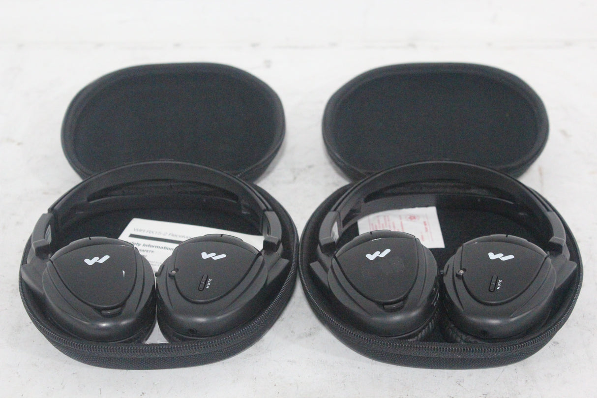 (2) Williams Sound WIR RX15-2 Dual-Channel Infrared Wireless Headphones (2.3 or 2.8 MHz) w/ (2) Vinyl Zipper Cases